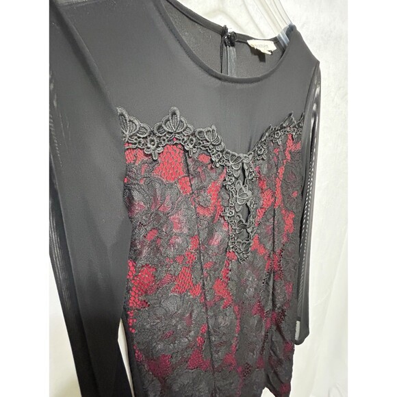Chocolate Black Embroidered On Red Mesh Neckline & Arms Vampire Gothic - Picture 7 of 11